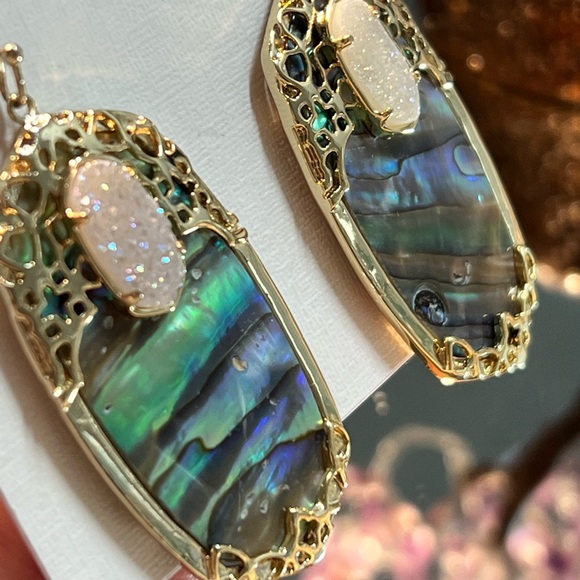NWOT Rare & Retired Kendra Scott Deva Earrings Abalone Iridescent Drusy Yellow G - Picture 3 of 17